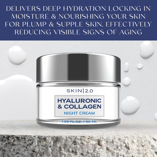 Hyaluronic & Collagen Face Moisturizer – Deep Hydration & Firming Night Cream for Dry or Dull Skin – Dermatologist Tested, anti Aging, Korean Skin Care, Vegan, Clean Beauty – 1.69 Fl Oz